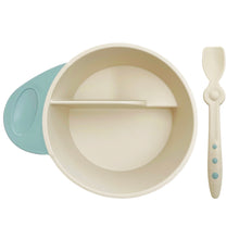 Load image into Gallery viewer, Fun bowl is a divided bowl has a blue handle and nonslip base.