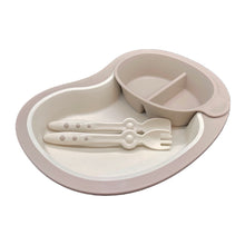 Load image into Gallery viewer, A sectioned bowl nested in a large toddler plate in neutral beige color