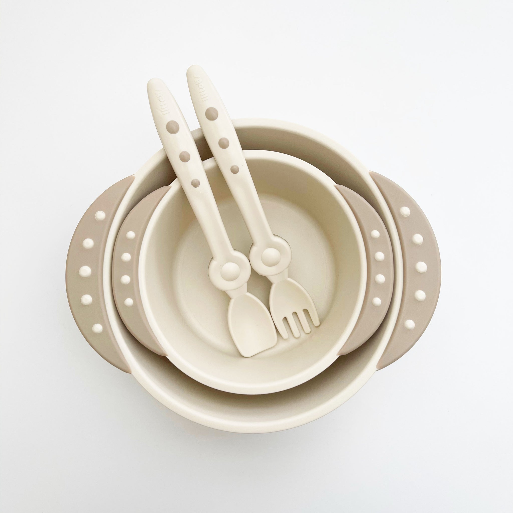 small wooden bowl with wooden baby spoon