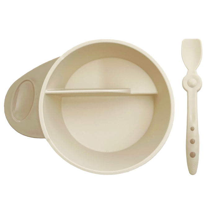 Sectioned Bowl in ivory color and beige handle.