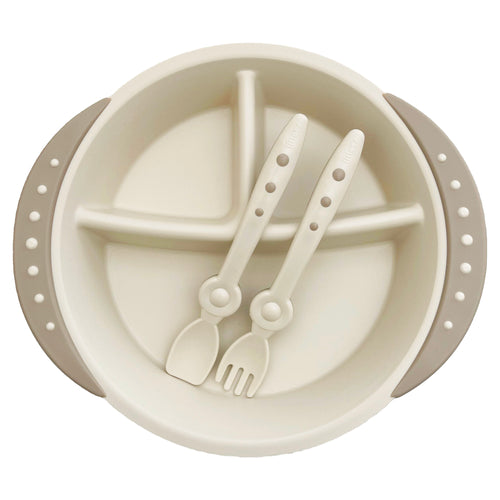 Sectioned plate with side handles in neutral colors