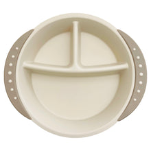 Load image into Gallery viewer, Baby plate with three sections and beige side handles.
